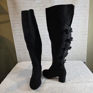 Torrid Black Faux Suede Bow Back Over The Knee OTK Boots Wide Width Calf 9WW
